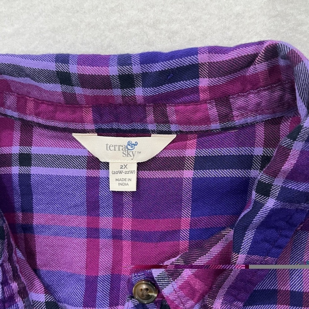 Terra & Sky Long SLeeve Button Up Plus Size 2X (20W-22W) Purple Pink - Picture 3 of 8